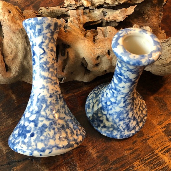 Roseville Spongeware Candle Sticks/ bud vase